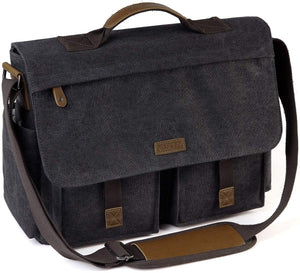 Messenger Bag for Men, VASCHY Vintage Water Resistant Waxed Canvas Satchel 15.6 inch Laptop Briefcase Shoulder Bag with Padded Shoulder Strap Gray